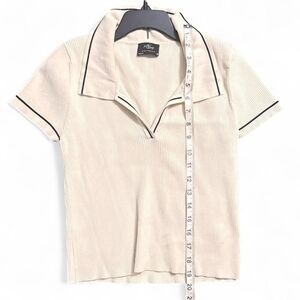 Milk + Honey Knitwear cream polo crop top L